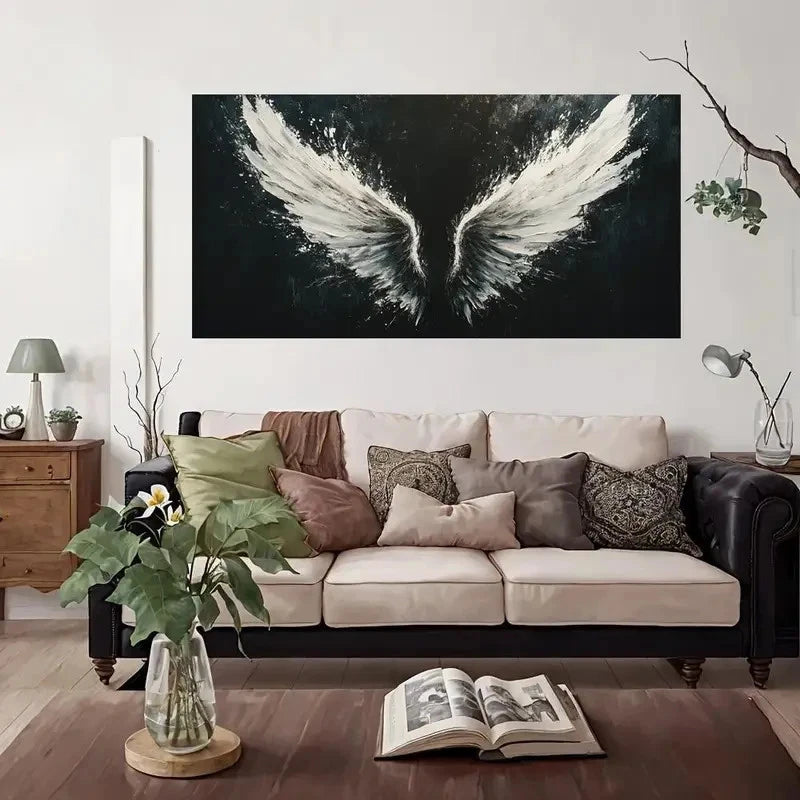 White Feather Wings Abstract Wall Art Canvas Office Home Room Framed 120x60cm