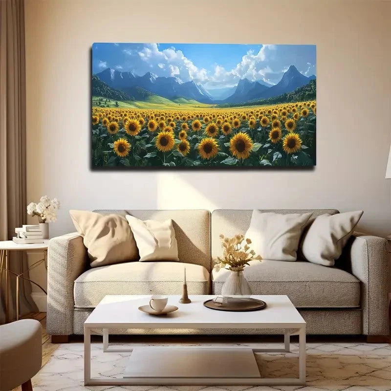 Blue Sky Sun Flower Sea Wall Art canvas office home room framed 120x60cm
