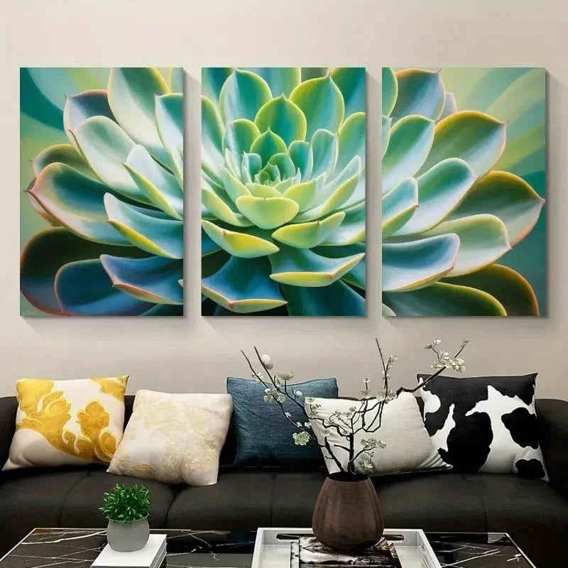 3pcs Succulent Plant Canvas Wall Art Set Canvas Framed 60x90cm - High Quality Print 100% Australian Made Wall Canvas Ready to Hang - Bella Home Decor