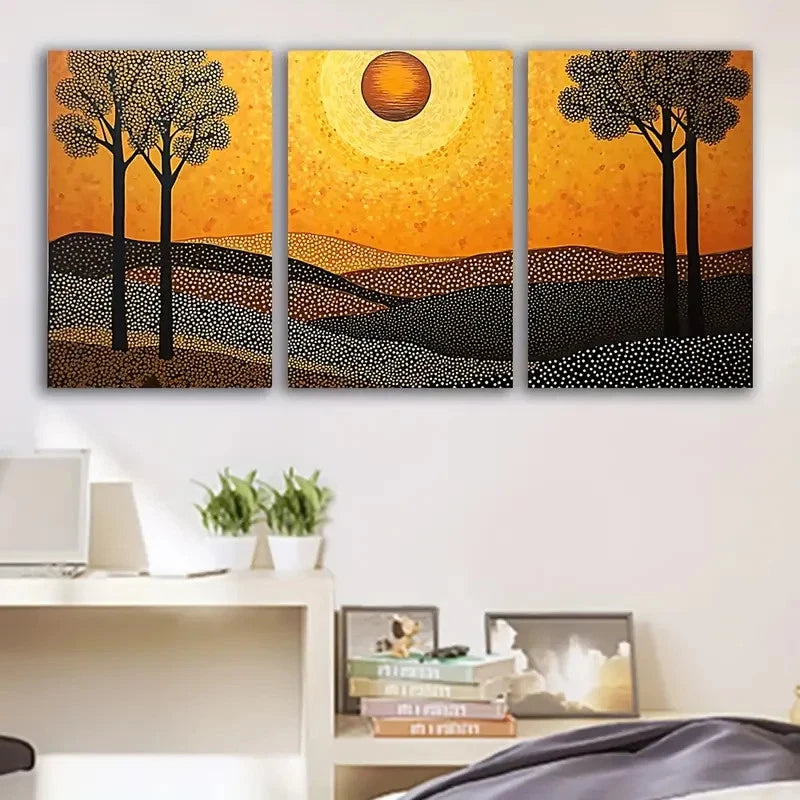 3pcs Sunset Trees Wall Art Set Canvas Framed 50x70cm - High Quality Print 100% Australian Made Wall Canvas Ready to Hang