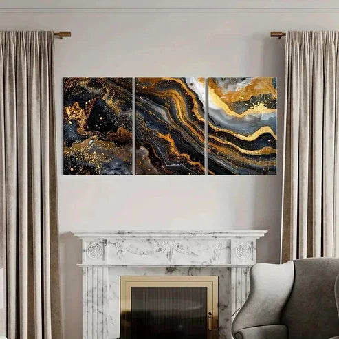 3pcs Simple And Elegant Gilt Marble Wall Art Canvas Unframed - High Quality Print 100% Australian Made Wall Canvas