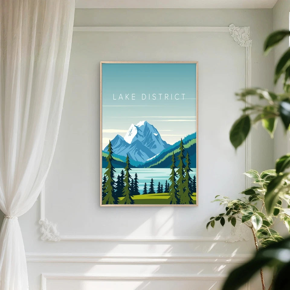Lake District Mountain Pine Vintage Travel Poster Print Wall Art