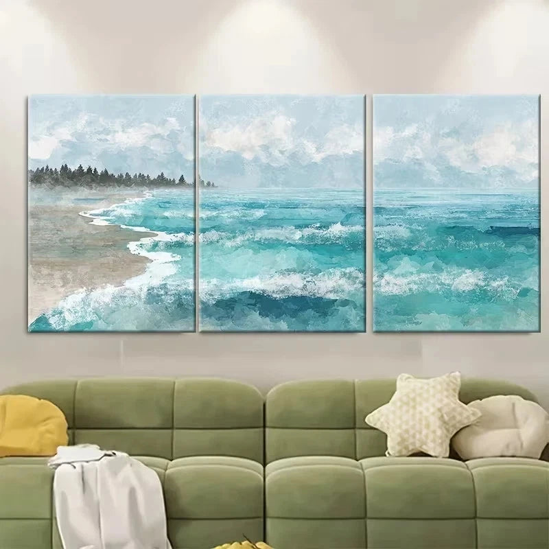 3pcs Coastal Serenity Theme, Pastel Watercolor Wall Art Set Canvas Framed 50x70cm – High Quality Print 100% Australian Made Wall Canvas Ready to Hang - Bella Home Decor