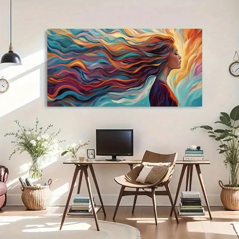 Vibrant Abstract Hair Modern Wall Art Canvas Office Home Room Framed 120x60cm - Bella Home Decor