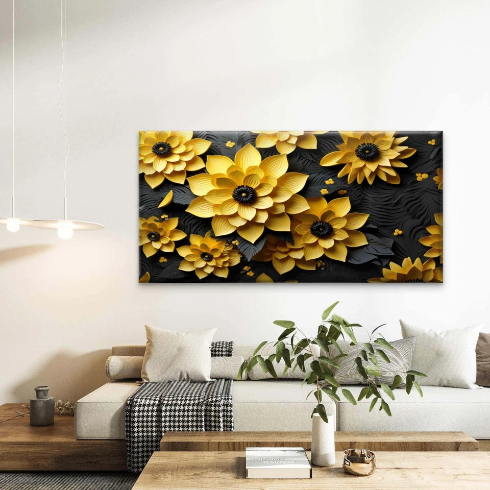 Vibrant Yellow Sunflowers Bloom Wall Art Canvas Office Home Room Framed 120x60cm - Bella Home Decor