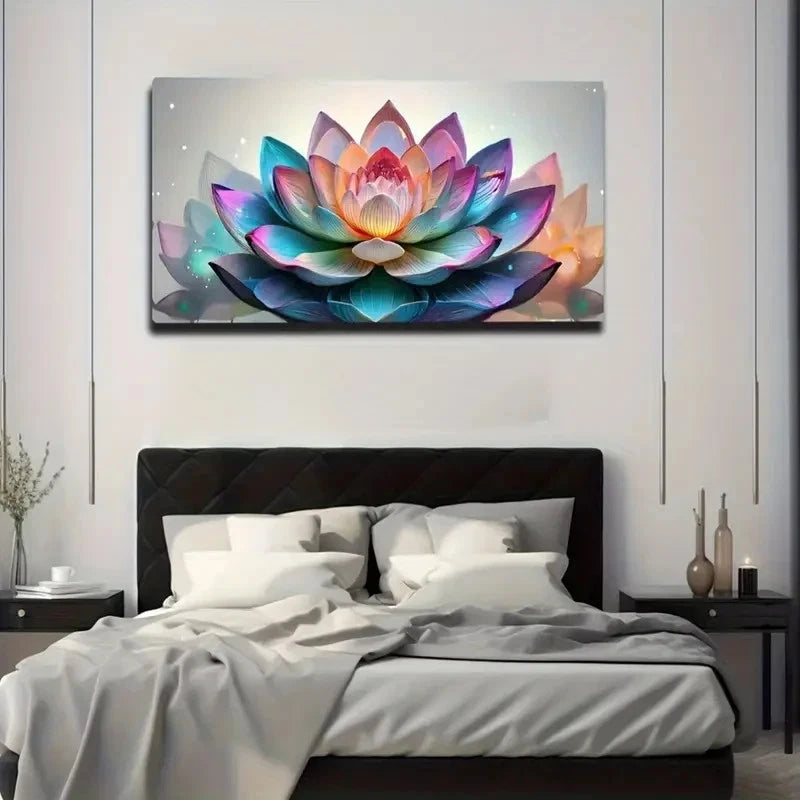 Vibrant Lotus Flower Wall Art Canvas Office Home Room Framed 120x60cm