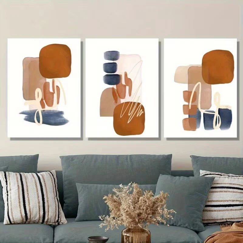 3pcs Abstract Geometric Shapes in Rust Metal Print Ready to Hang Art