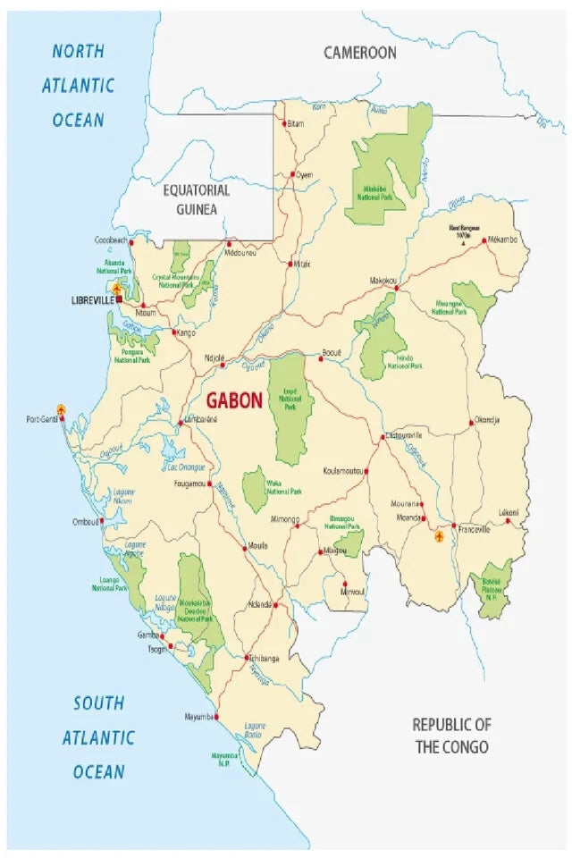 Gabon Road map with details 91x61cm poster AU
