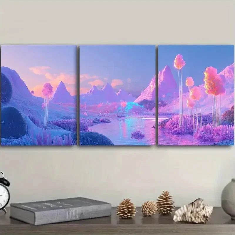 3pcs Alien Landscape Art Deco Modern Wall Art Set Canvas Framed 60x90cm - High Quality Print 100% Australian Made Wall Canvas Ready to Hang - Bella Home Decor