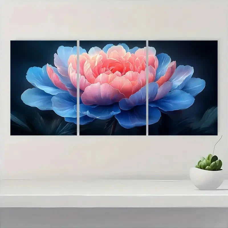 3pcs Pink & Blue Peony PB Wall Art Set Canvas Framed 60x90cm - High Quality Print 100% Australian Made Wall Canvas Ready to Hang