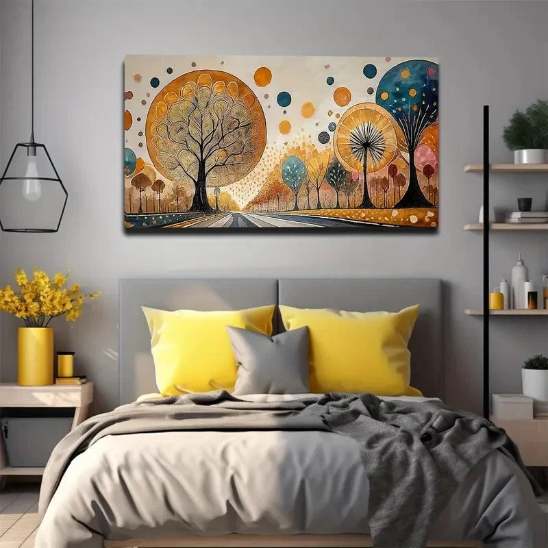 Vibrant Autumn Forest Wall Art Canvas Office Home Room Framed 120x60cm