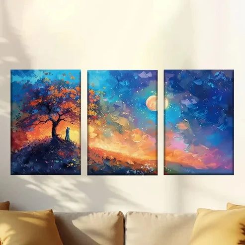 3pcs Blue Maple Forest And Nebula Wall Art Set Canvas Unframed - High Quality Print 100% Australian Made Wall Canvas - Bella Home Decor