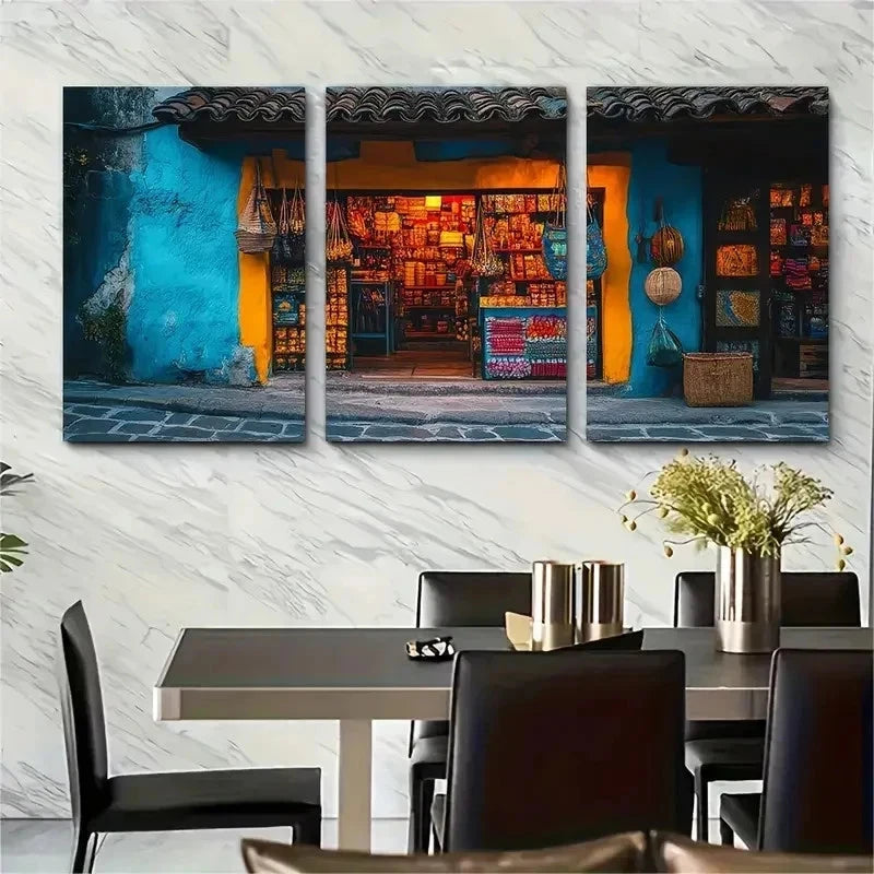 3pcs Guatemala Souvenir Shop Village Perfect Wall Art Set Canvas Framed 60x90cm - High Quality Print 100% Australian Made Wall Canvas Ready to Hang