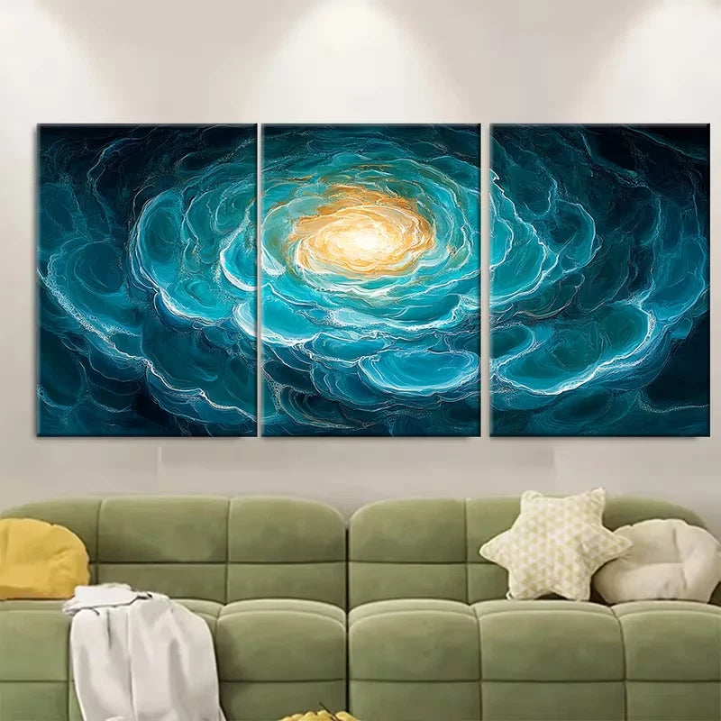 3pcs Turquoise Ripple Marble Abstract Art Metal Print Ready to Hang Art