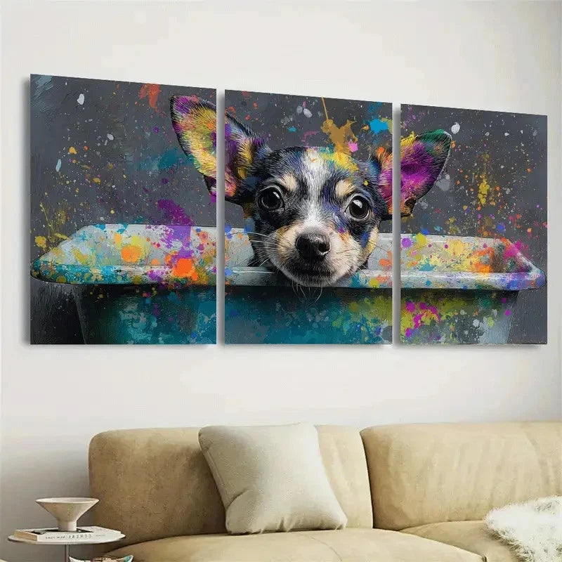 3pcs Chihuahua In Bathtub Dog Pet Wall Art Set Canvas Framed 50x70cm - High Quality Print 100% Australian Made Wall Canvas Ready to Hang - Bella Home Decor