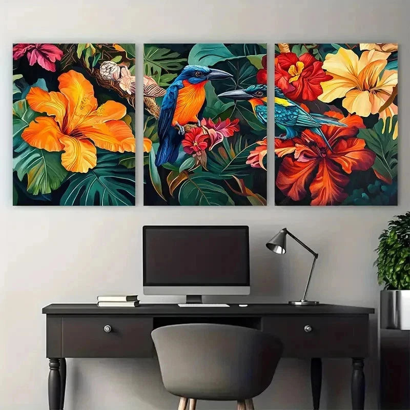 3pcs Venezuela Travel Botanical Decor Perfect Wall Art Set Canvas Framed 50x70cm - High Quality Print 100% Australian Made Wall Canvas Ready to Hang