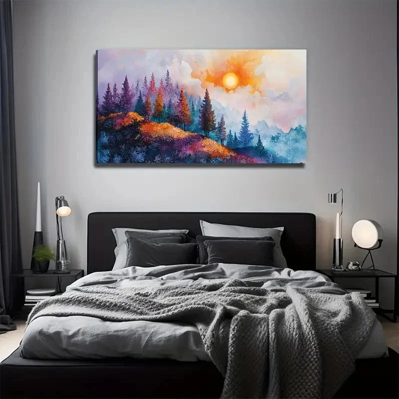 Mountain View Sun Suitable Wall Art Canvas Office Home Room Framed 120x60cm