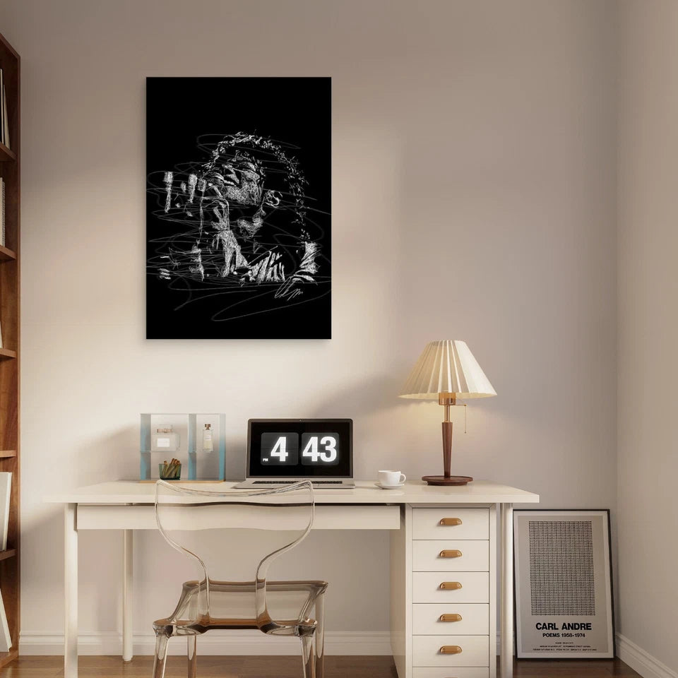 Curly Haired Singer Holding Microphone 40x60cm Metal Print Ready to Hang