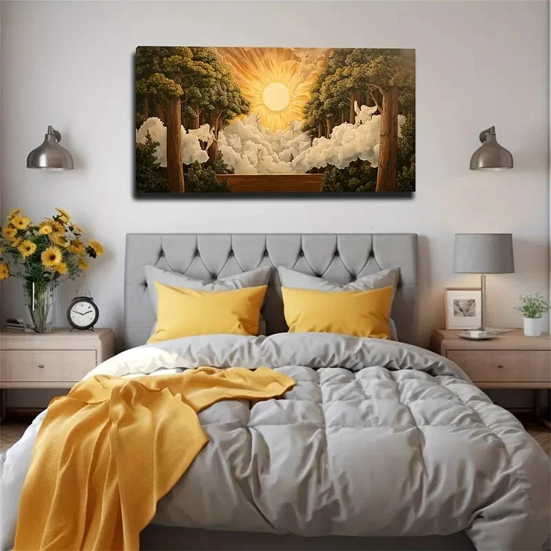 Radiant Sun Hanging Above Wall Art Canvas Office Home Room Framed 120x60cm