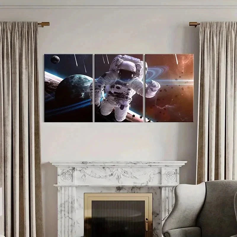 3pcs Space Planets Astronaut Aviation Wall Art Set Canvas Framed 40x60cm - High Quality Print 100% Australian Made Wall Canvas Ready to Hang
