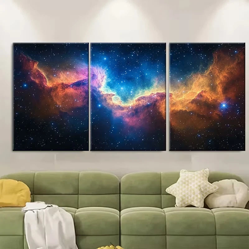 3pcs Vivid Colorful Space Scene with Stars Metal Print Ready to Hang Art