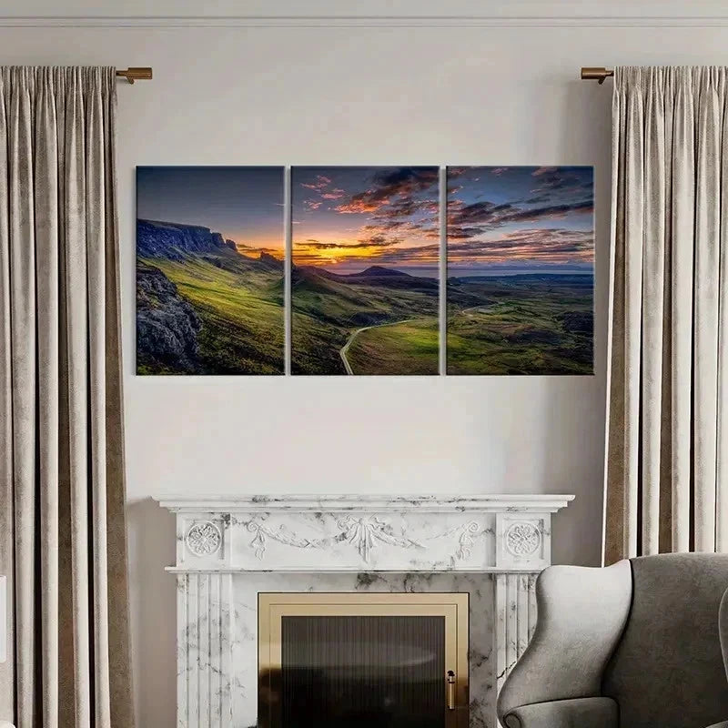 3pcs Plateau Mountain Natural Landscape Wall Art Set Canvas Framed 50x70cm - High Quality Print 100% Australian Made Wall Canvas Ready to Hang
