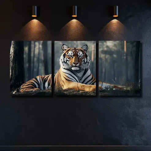 3pcs Tiger in Ancient Forest Mural Decor Wall Art Set Canvas Unframed - High Quality Print 100% Australian Made Wall Canvas