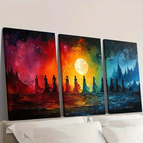 3pcs Moonlit Tribal Modern Abstract Painting Wall Art Set Canvas Unframed - High Quality Print 100% Australian Made Wall Canvas