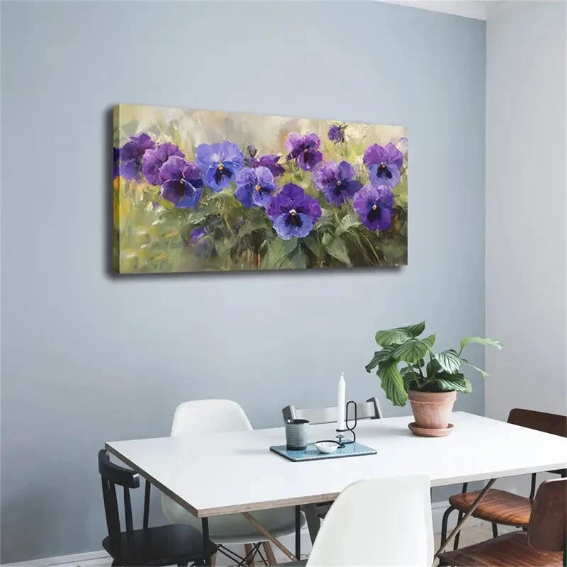 Modern Minimalist Purpcle Floral Wall Art Canvas Office Home Room Framed 120x60cm - Bella Home Decor