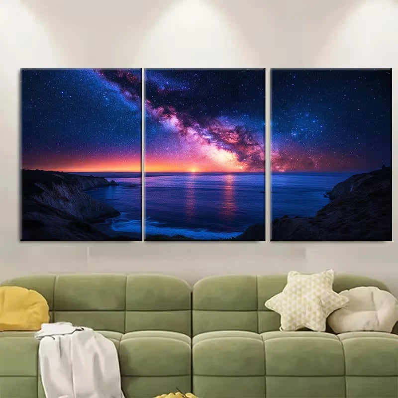 3pcs Starry Night Sky Ocean Reflection California Metal Print Ready to Hang Art