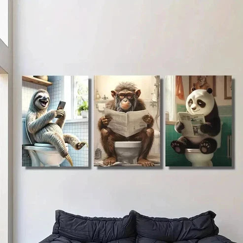 3pcs Sloths Monkeys And Giant Pandas Wall Art Canvas Unframed - High Quality Print 100% Australian Made Wall Canvas