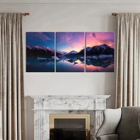 3pcs Sunset Through Snow Mountains & Lake Wall Art Canvas Unframed - High Quality Print 100% Australian Made Wall Canvas