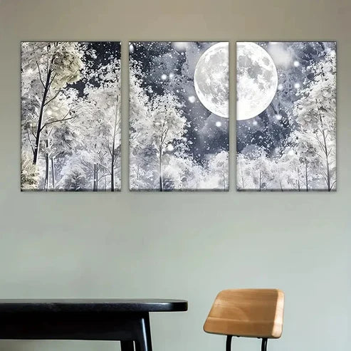 3pcs forest with full moon Wall Art Set Canvas Unframed - High Quality Print 100% Australian Made Wall Canvas - Bella Home Decor