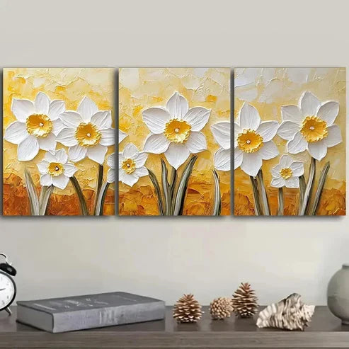 3pcs Textured Daffodils Colorful Nature Perfect Wall Art Set Canvas Unframed - High Quality Print 100% Australian Made Wall Canvas