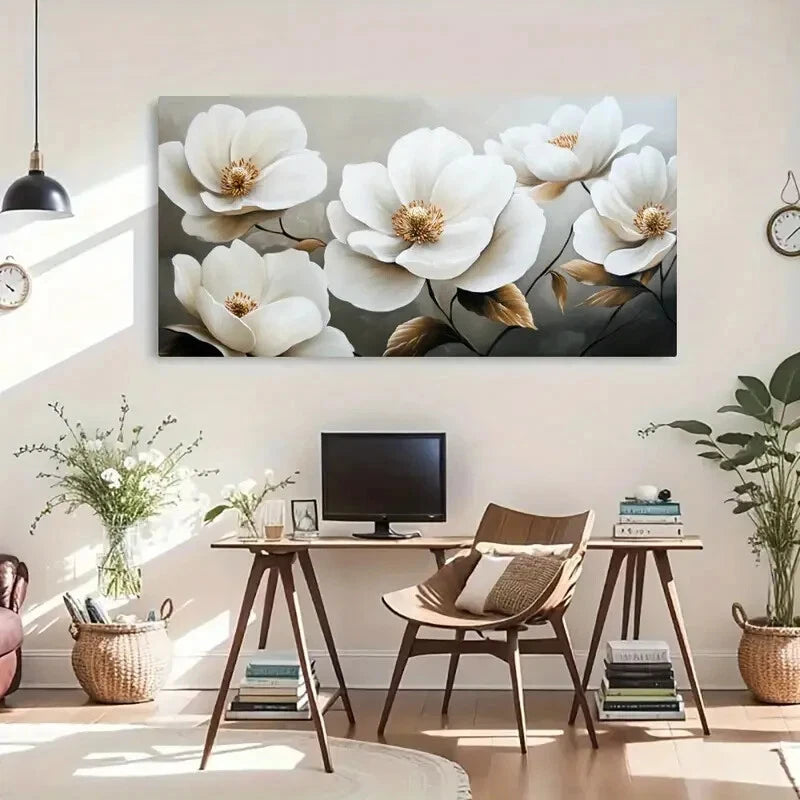 Golden Accents White Botanical Wall Art Canvas Office Home Room Framed 120x60cm