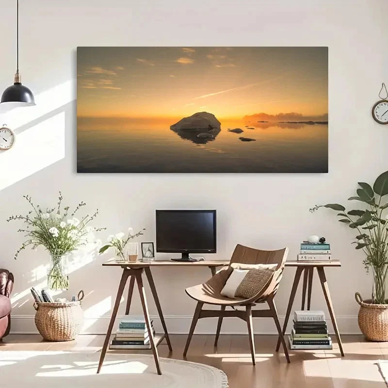 Tranquil Rock Water Reflection Wall Art Canvas Office Home Room Framed 120x60cm