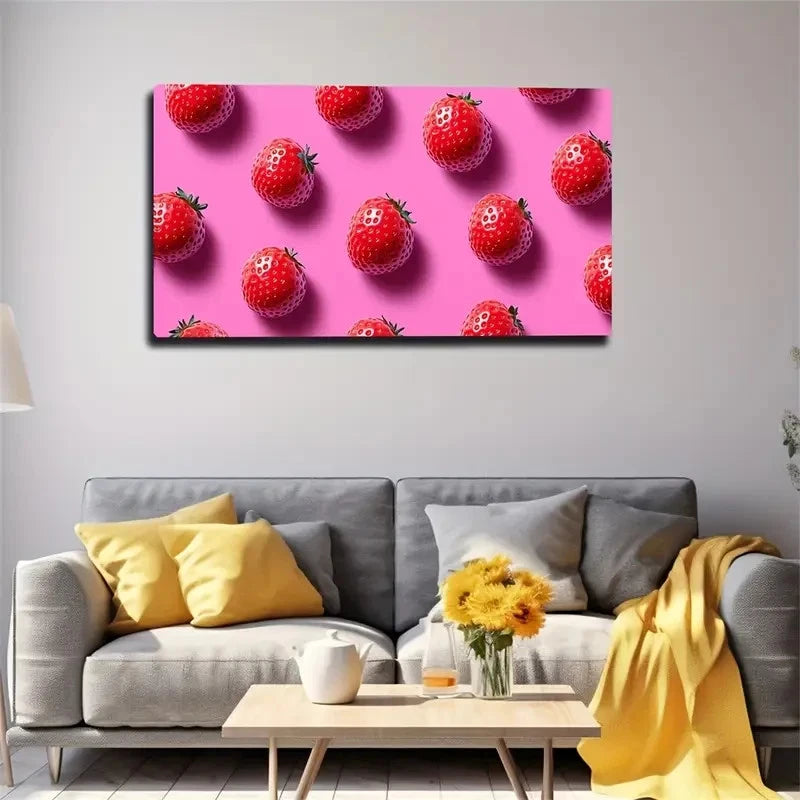 Vibrant Strawberry Horizontal Wall Art Canvas Office Home Room Framed 120x60cm