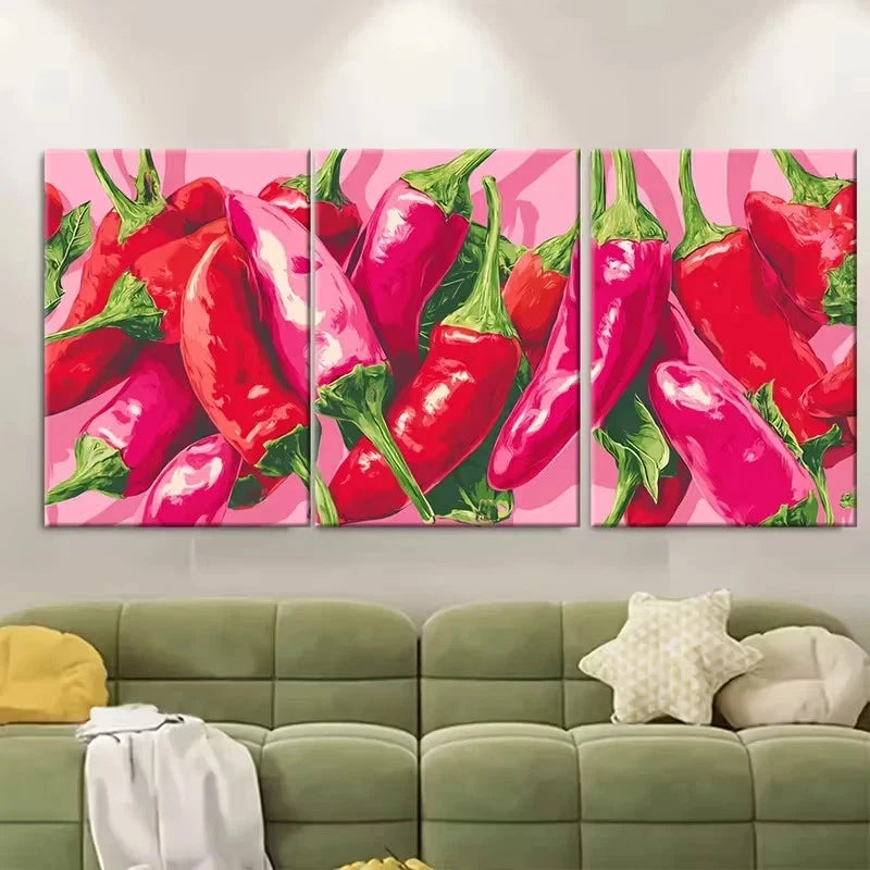 3pcs Chilli Pepper Hottie Funny Retro Kitchen Wall Art Set Canvas Framed 40x60cm - High Quality Print 100% Australian Made Wall Canvas Ready to Hang - Bella Home Decor
