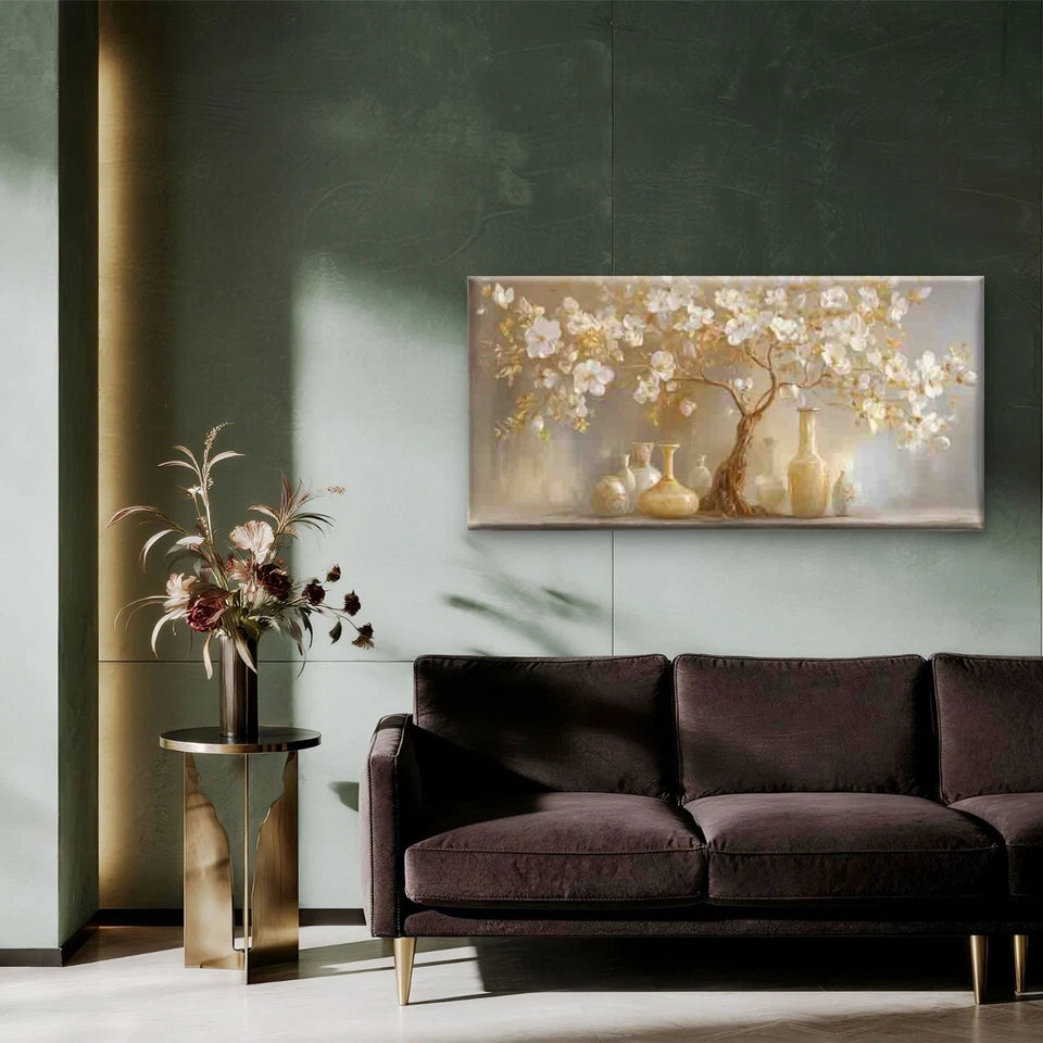 Golden Blossoms, Spring-Themed Wall Art Canvas Office Home Room Framed 120x60cm - Bella Home Decor