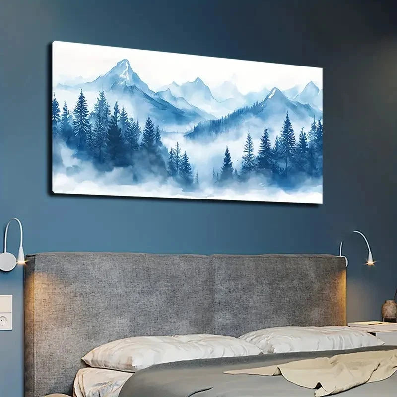 Serene Blue Toned Peaks Wall Art canvas office home room framed 120x60cm