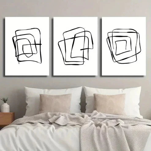 3pcs Modern Abstract Black And White Line Shape Wall Art Set Canvas Unframed - High Quality Print 100% Australian Made Wall Canvas