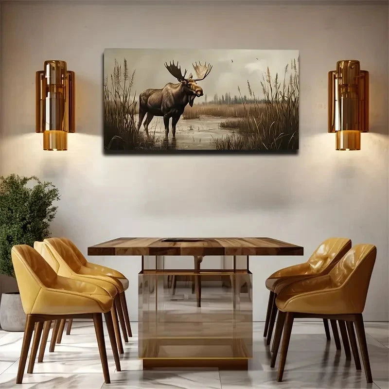Elk On Grassland Nature Wall Art Canvas Office Home Room Framed 120x60cm