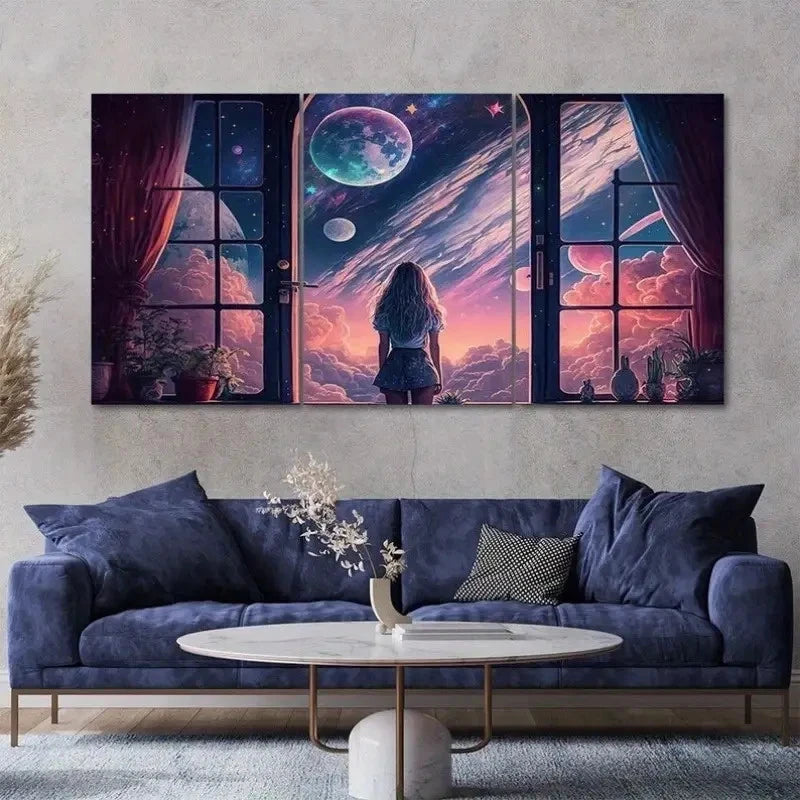 3pcs Standing Girl Fantasy Dream World Wall Art Canvas Framed 40x60cm - High Quality Print 100% Australian Made Wall Canvas Ready to Hang