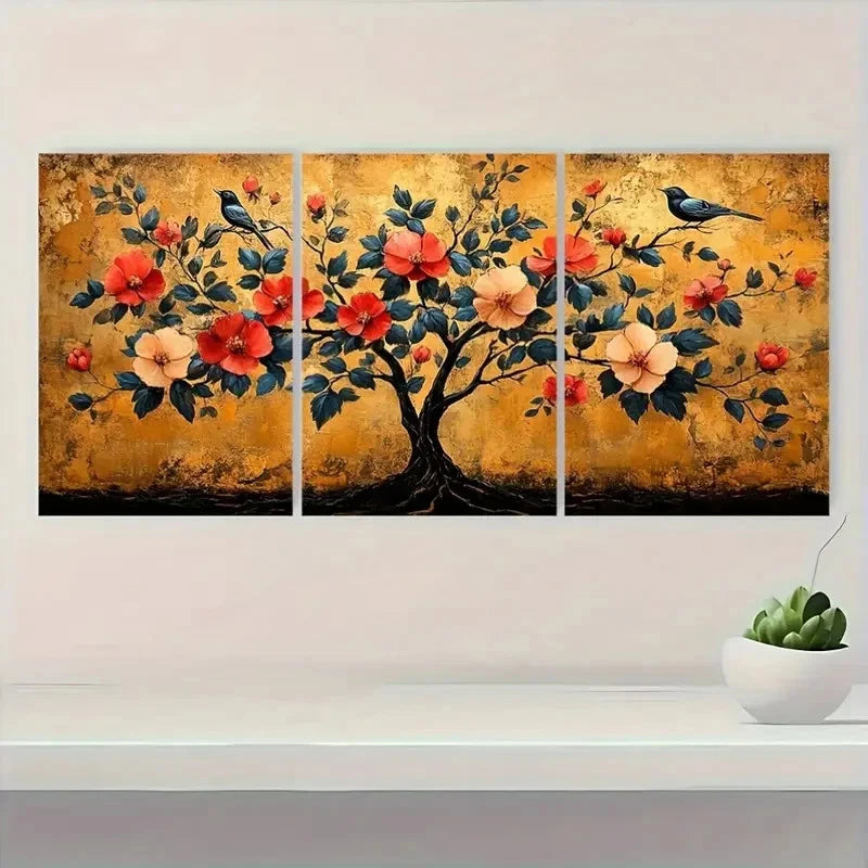 3pcs Vintage Boho Tree of Life RU Wall Art Set Canvas Framed 50x70cm - High Quality Print 100% Australian Made Wall Canvas Ready to Hang
