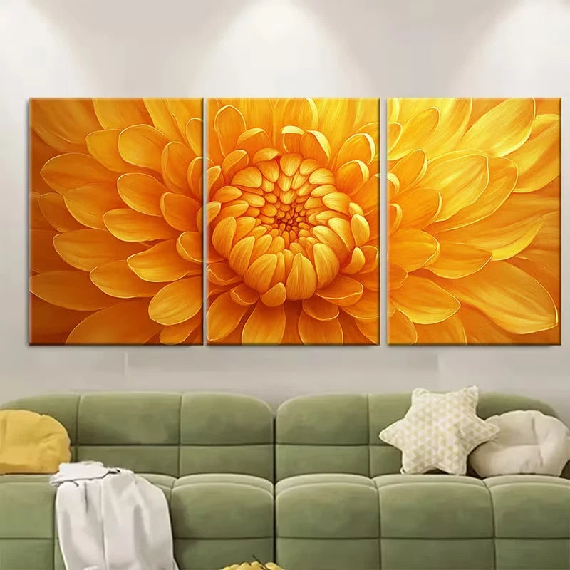 3pcs Golden Yellow Chrysanthemum Metal Print Ready to Hang Art