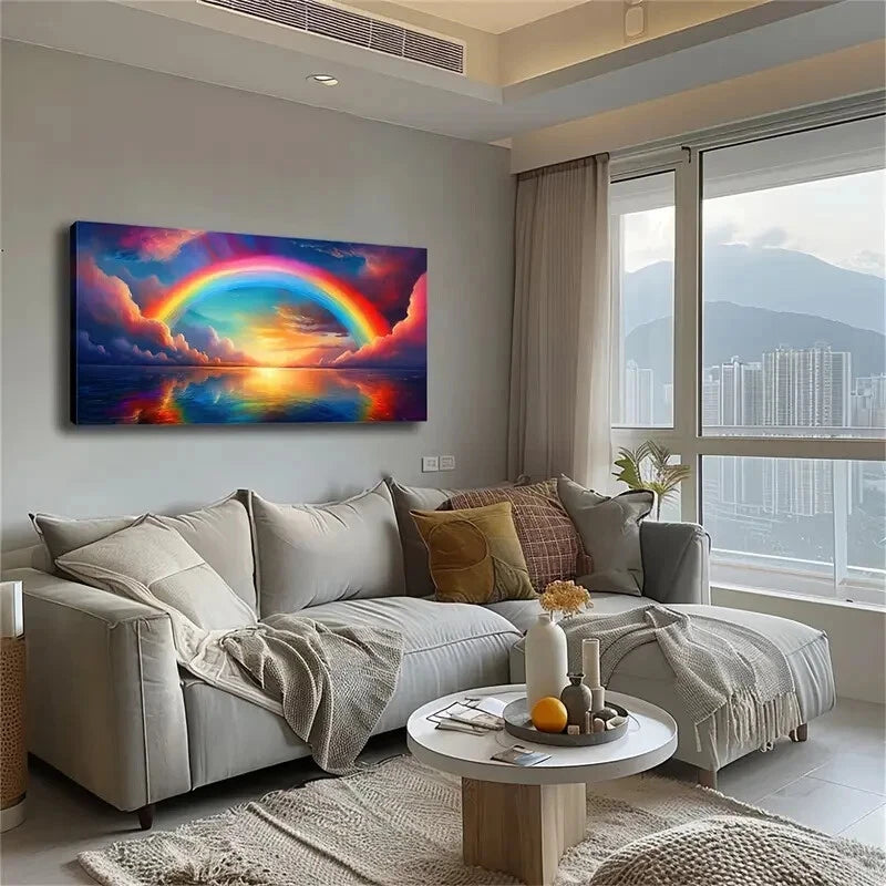 Vibrant Rainbow Sky Serene Wall Art Canvas Office Home Room Framed 120x60cm - Bella Home Decor