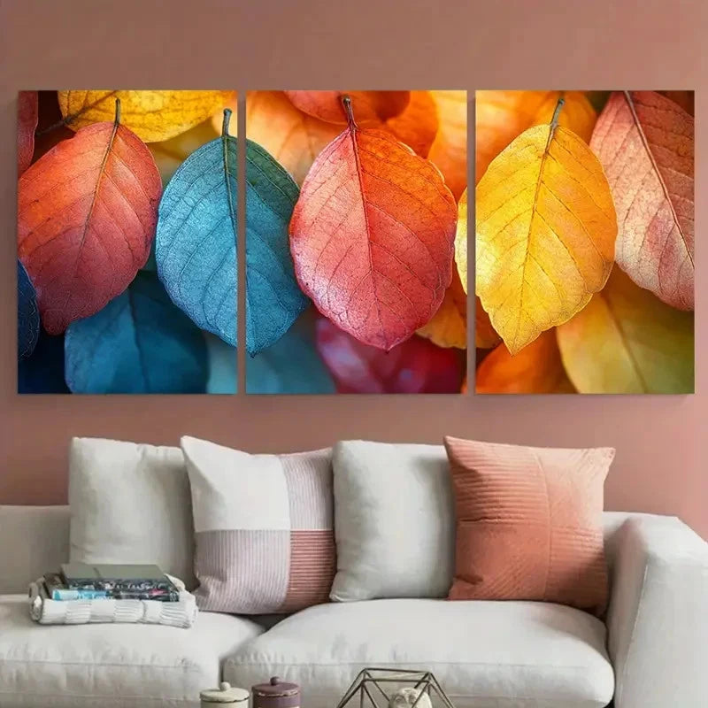 3pcs Vibrant Autumn Leaves Décor Perfect Wall Art Set Canvas Framed 60x90cm - High Quality Print 100% Australian Made Wall Canvas Ready to Hang