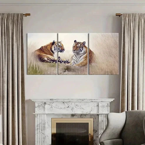 3pcs Two Tigers Tiger Couple Modern Wall Art Canvas Unframed - High Quality Print 100% Australian Made Wall Canvas
