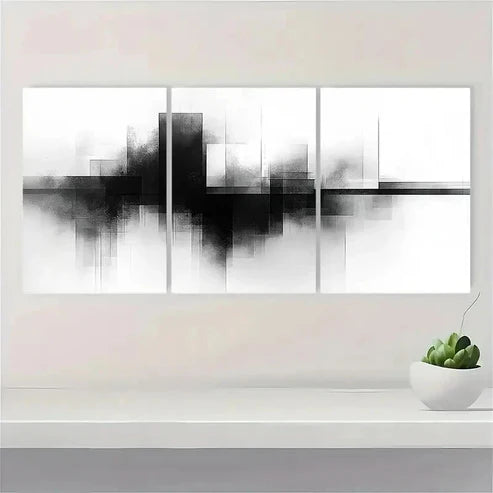 3pcs Black White Industrial Line Pattern Wall Art Canvas Unframed - High Quality Print 100% Australian Made Wall Canvas - Bella Home Decor