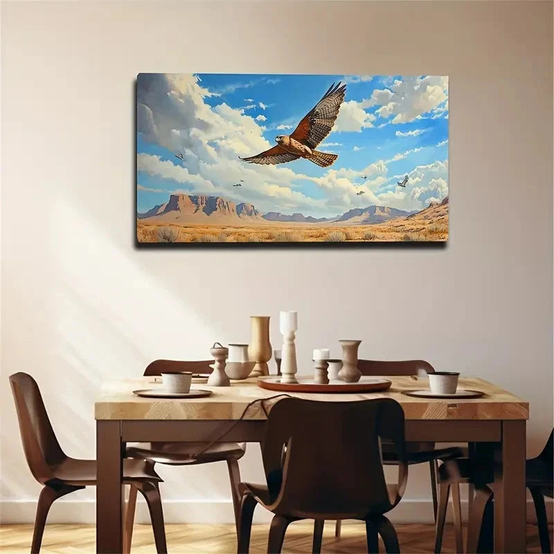 Eagle Soaring Over Mountain Wall Art Canvas Office Home Room Framed 120x60cm